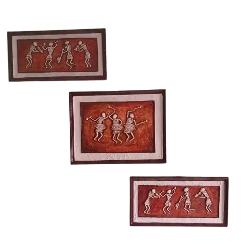 Handmade Warli Tribal Dance Wall Art – Set of 3 Panels